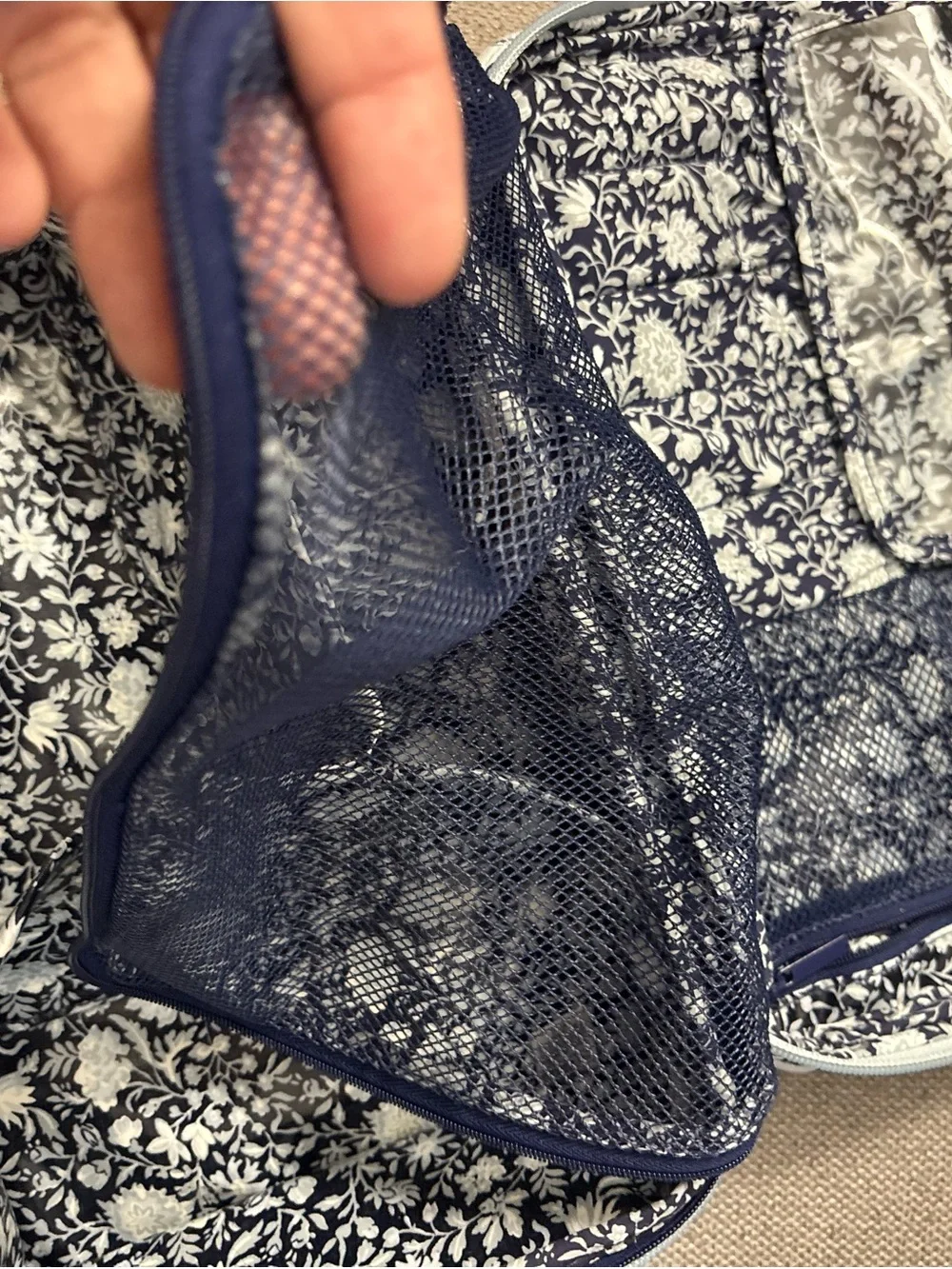Vera Bradley Quilted Floral Carry-All in Light Blue and Navy
